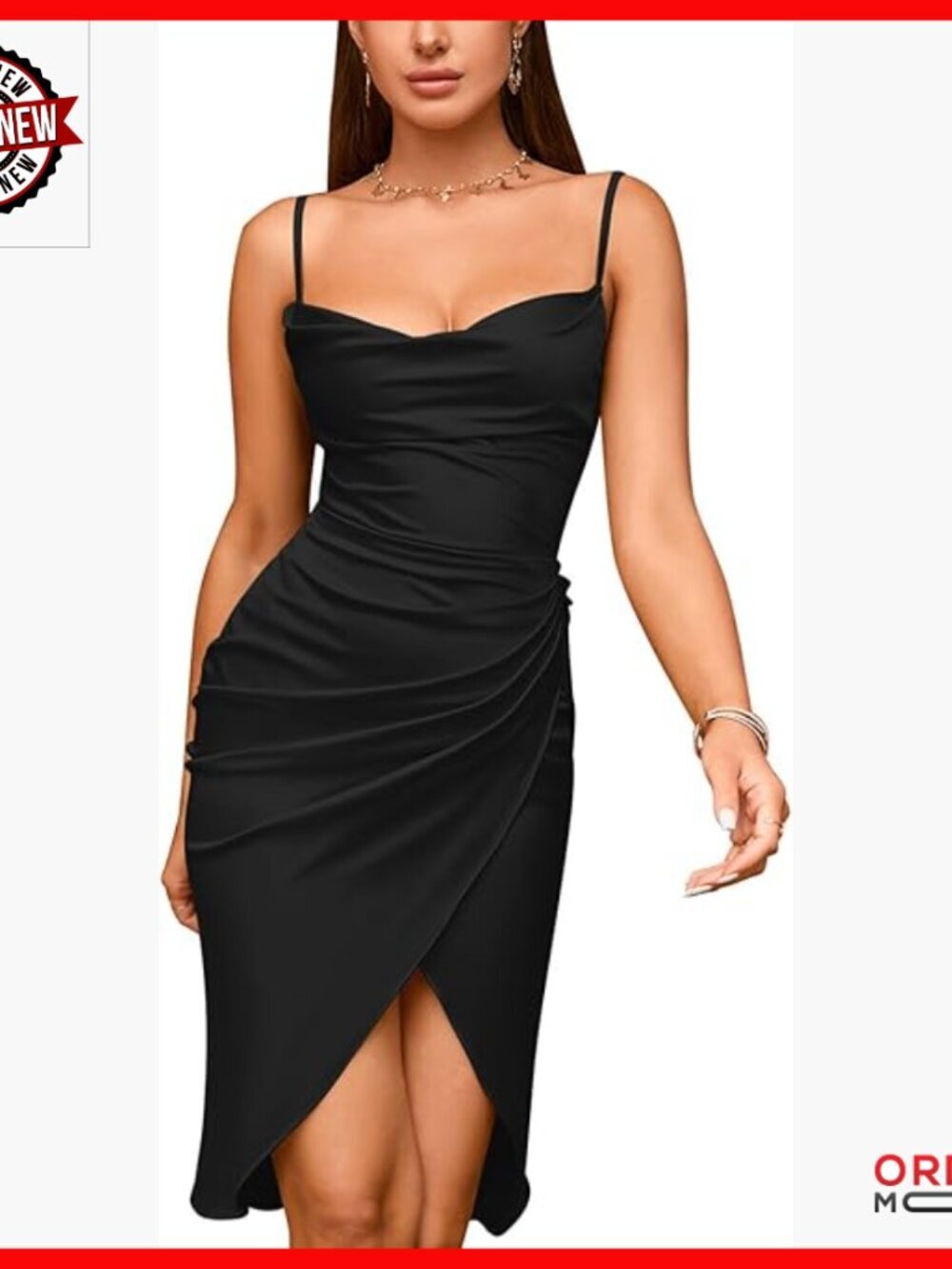 Satin Slip Dress Cowl Neck Backless Bodycon Midi Club Wear